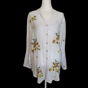 Fig and Flower Anthropologie Women’s Top Embroidered Floral Peasant Blouse Sz XL
